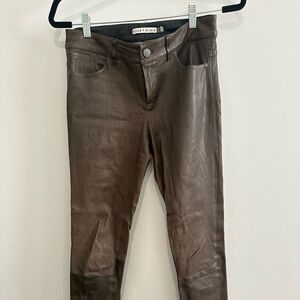 Alice and Olivia olive green leather pants